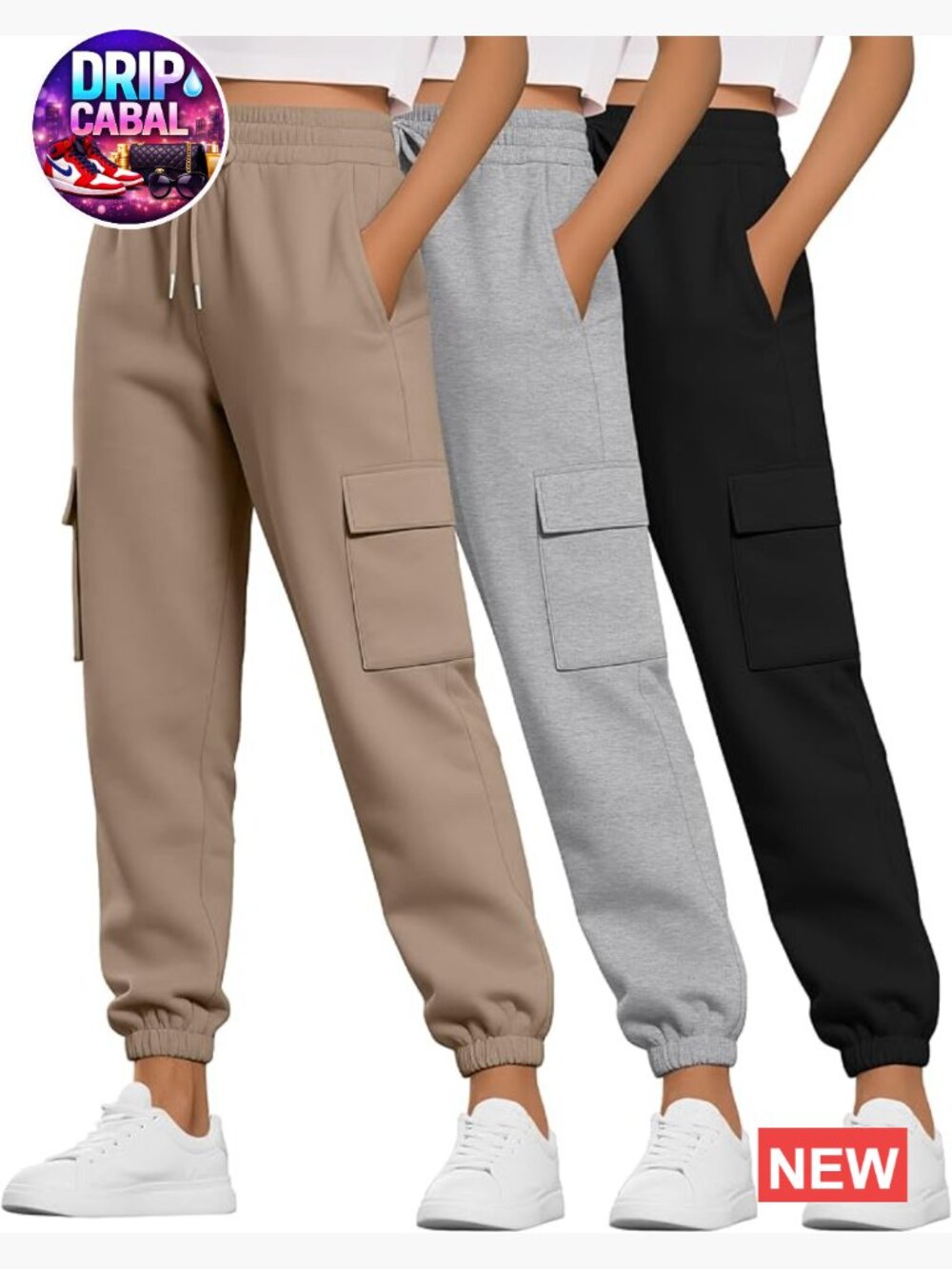 3 Pack Women's Cargo Sweatpants Joggers High Waist with Pockets
